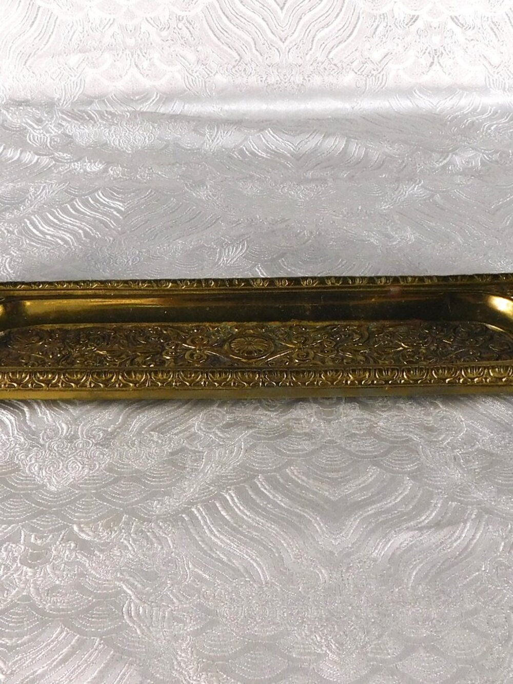 Long Decorative Brass Tray with Two Crystal Inkwells # 27763